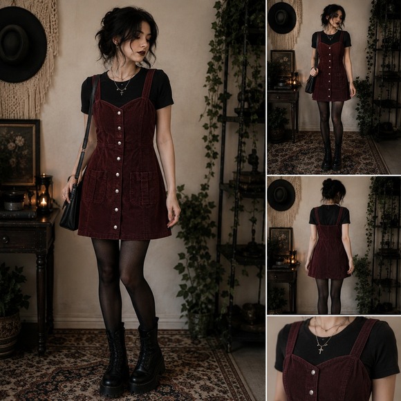 Express Dresses & Skirts - Y2k Corduroy Overall Dress Maroon